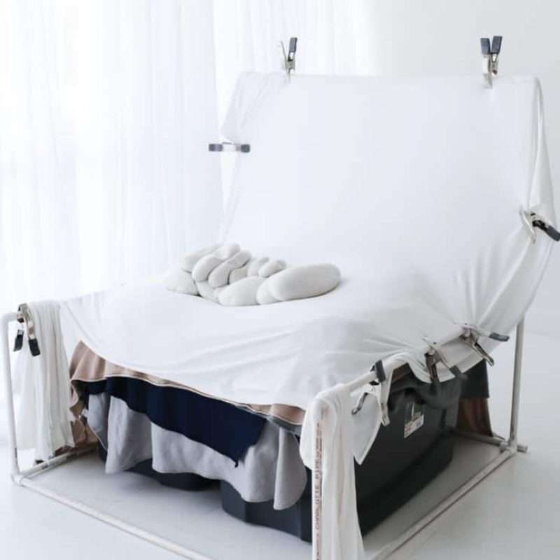 Newborn photography course bean bag set-up in studio